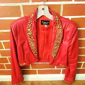 Vintage Red Leather Bolero Jacket